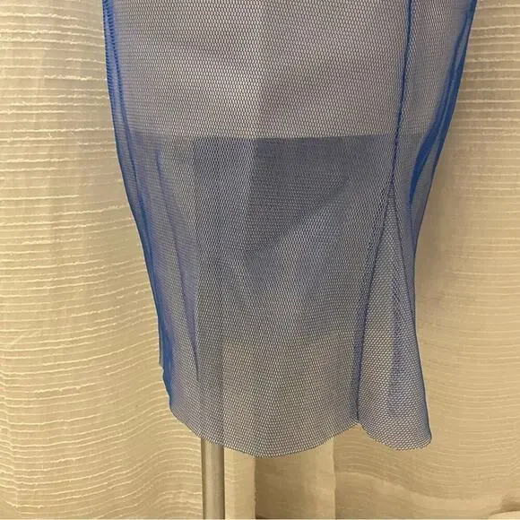 Milly Blue Midi Pencil Skirt sz 10 Milly Midi Skirt Net Overlay Skirt - Picture 12 of 14